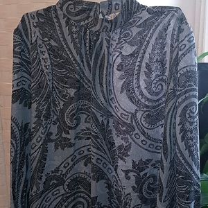 Cato blouse with Paisley designs and long sleeves.